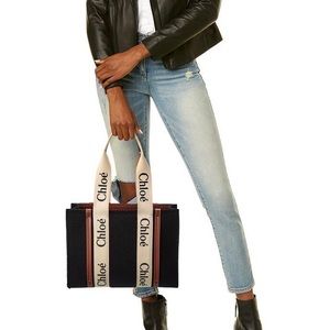 SOLD Chloe Woody Logo Strap Medium Black Felt Tote